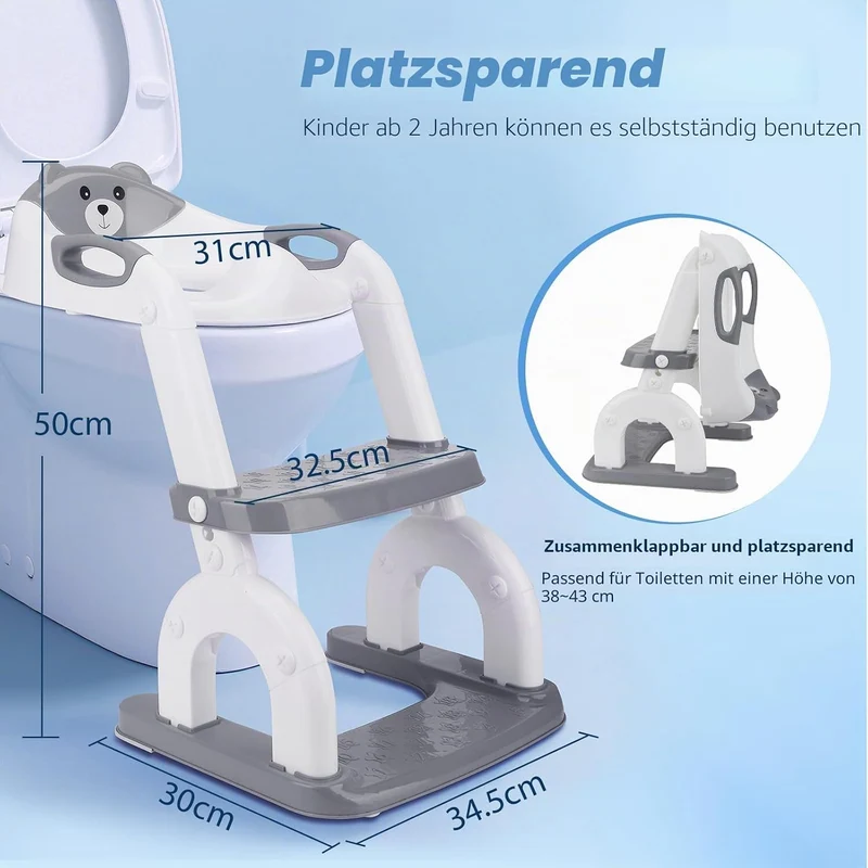 2-In-1 Toilettensitz Kinder Mit Treppe,10 Stufige Höhenverstellung,Leicht Zu Reinigen,Toilettenaufsa