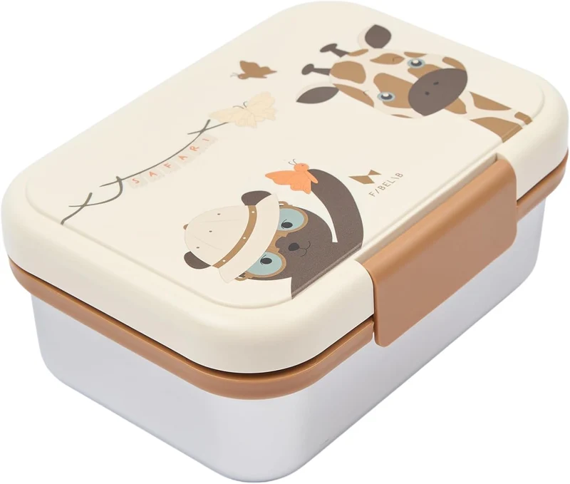Fabelab Brotdose Kinder Mit Fächern Safari Jungle Bear | Lunchbox Aus Edelstahl 1000 Ml Auslaufsiche