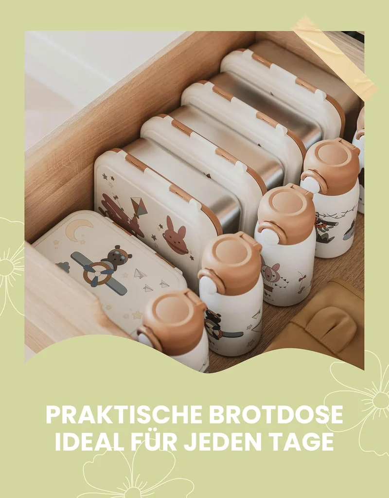 Fabelab Brotdose Kinder Mit Fächern Safari Jungle Bear | Lunchbox Aus Edelstahl 1000 Ml Auslaufsiche