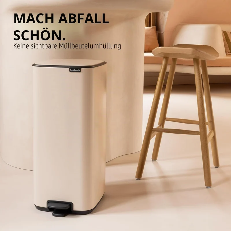 Brabantia Bo Touch Bin Küchenmülleimer 30 L (weissü), platzsparender Abfalleimer mit Soft-Touch-Öñff