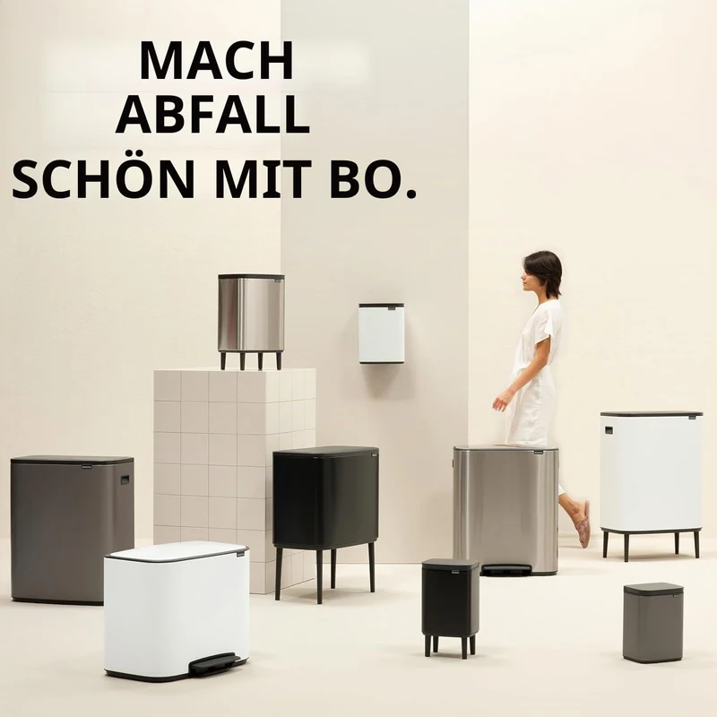 Brabantia Bo Touch Bin Küchenmülleimer 30 L (weissü), platzsparender Abfalleimer mit Soft-Touch-Öñff