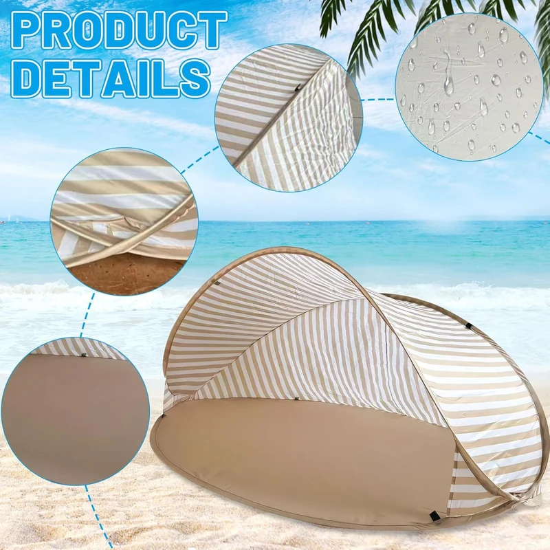 Strandmuschel Pop Up 3-4 Personen, Strandzelt Strand Zelt mit UV-Schutz, Tragbarer Automatisches Win