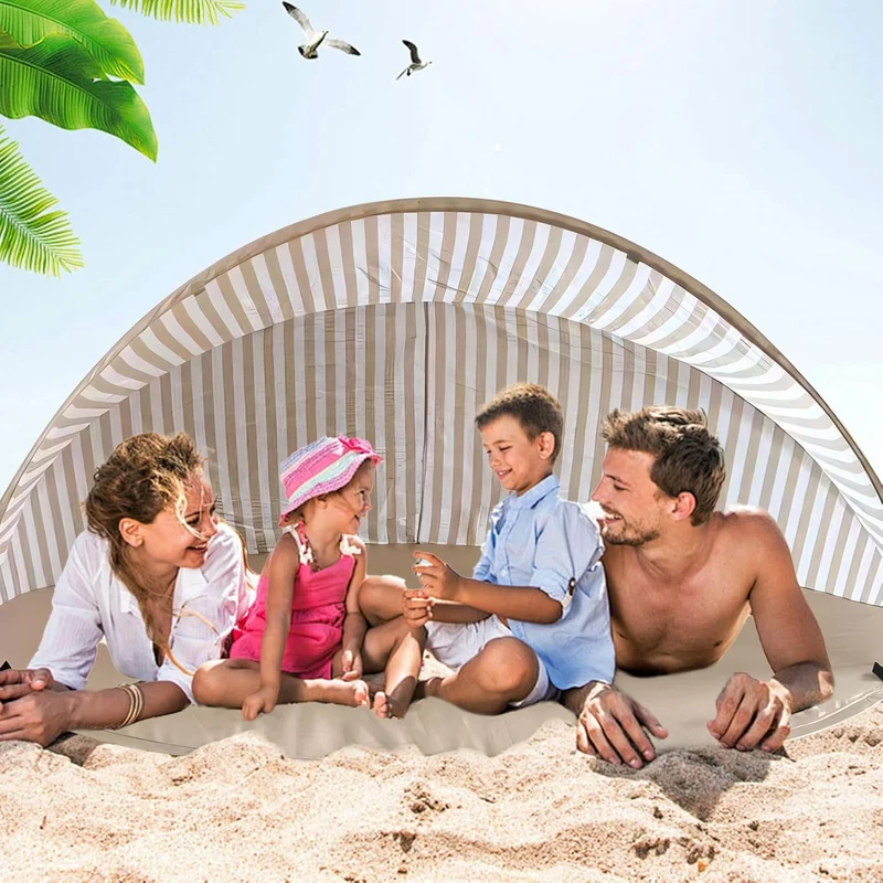 Strandmuschel Pop Up 3-4 Personen, Strandzelt Strand Zelt mit UV-Schutz, Tragbarer Automatisches Win