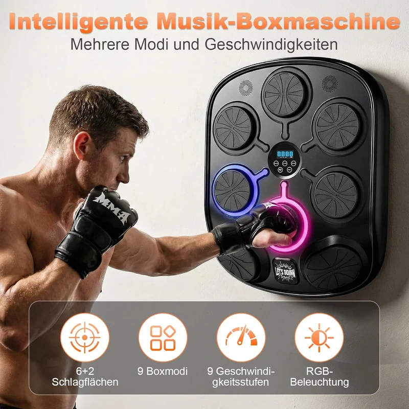 Musikboxmaschine mit Handschuhen, Wandmontage Smart Punching Target mit Bluetooth, 9 Musik-/Lichtmod