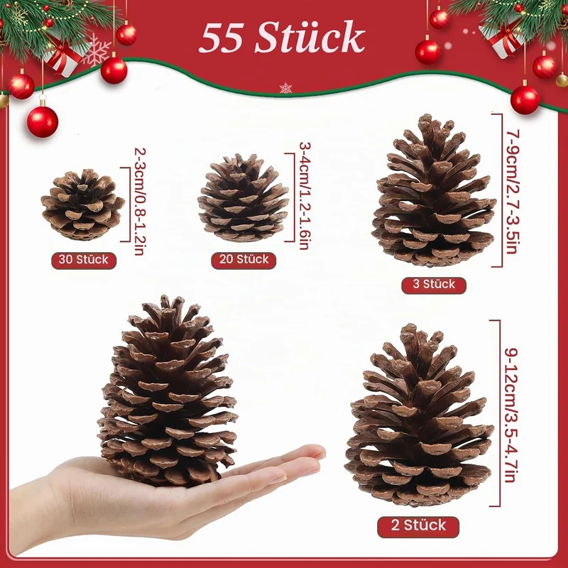 55 Stück natürlichen Tannenzapfen Weihnachts-Tannenzapfen Ornamente Grosse mittlere und kleine Gröss