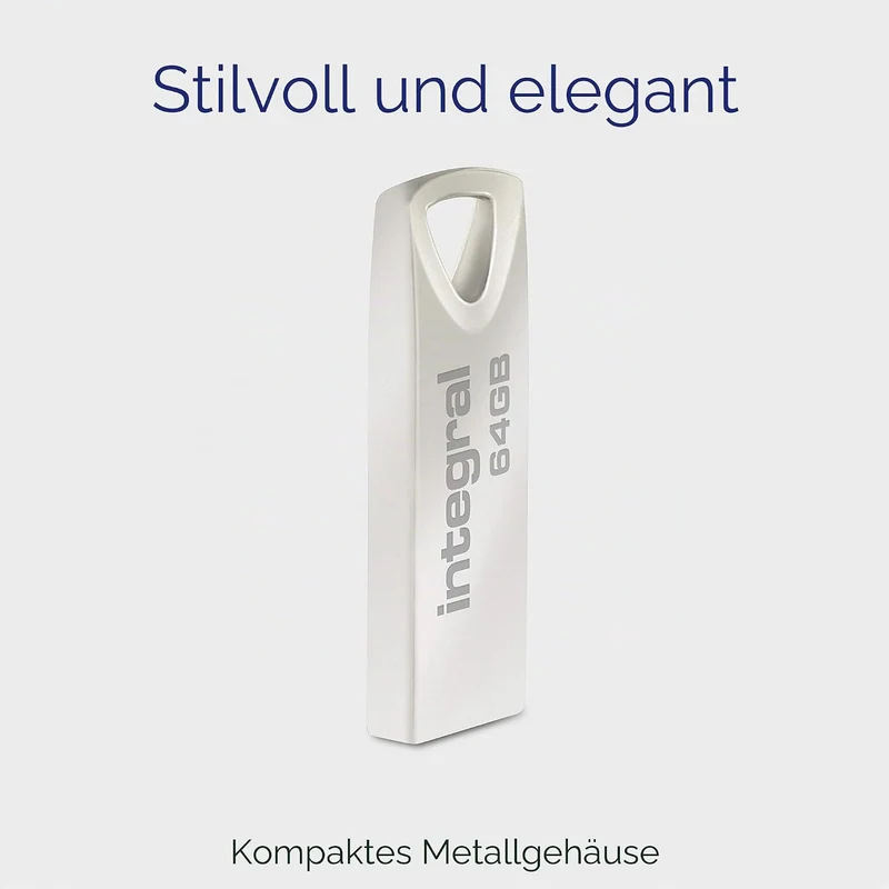 Integral 64GB USB-Speicher 2.0 Flash-Laufwerk Arc mit Metallgehäuse für Schlüsselringe, eine stilvol