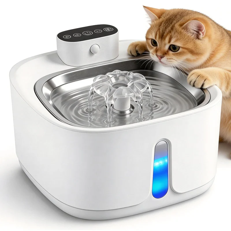 Katzenbrunnen Kabellos mit Bewegungsmelder 3.2L, 4000mAh Akku Trinkbrunnen für Katzen Edelstahl, Ult