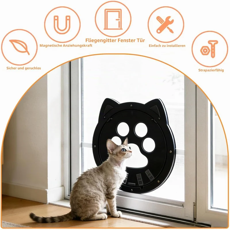 Katzenklappe für Fliegengitter 26 * 26.5cm Hundeklappe für Fliegengitter, Fliegengitter Tür mit Katz