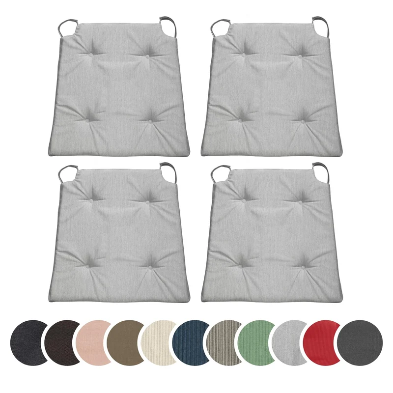 sleepling 4er Set Stuhlkissen, 42 (vorne) 35 (hinten)x40x5 cm, Sitzkissen für Stuhl & Bank mit Klett