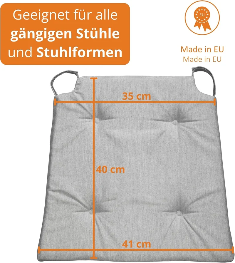sleepling 4er Set Stuhlkissen, 42 (vorne) 35 (hinten)x40x5 cm, Sitzkissen für Stuhl & Bank mit Klett