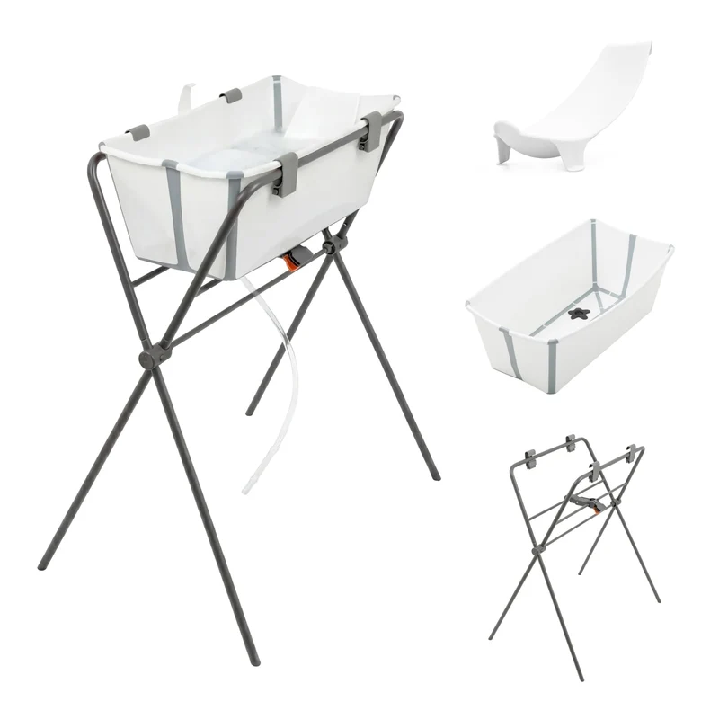 Stokke Flexi Bath (White) + Newborn Support + Flexi Bath Stand - Ideal für Neugeborene & Kinder bis