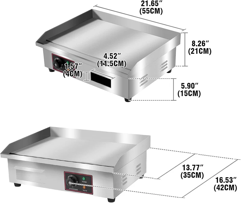 Elektrischer Grill, 3000W Arbeitsplattengrillplatte Grillplatte Edelstahl Elektro Grill 55 x 36 cm f