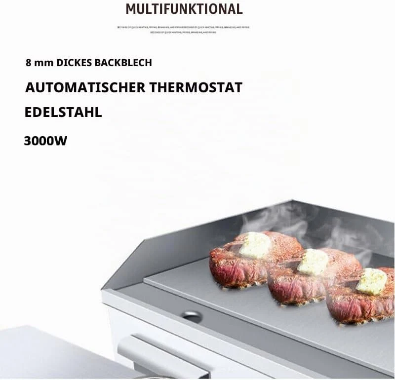 Elektrischer Grill, 3000W Arbeitsplattengrillplatte Grillplatte Edelstahl Elektro Grill 55 x 36 cm f