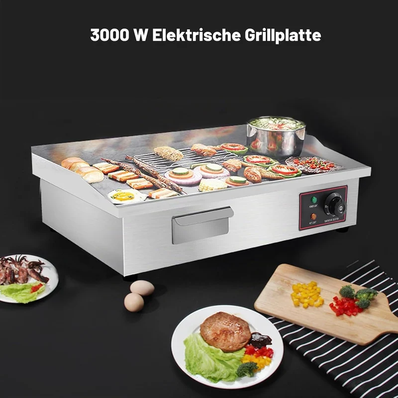 Elektrischer Grill, 3000W Arbeitsplattengrillplatte Grillplatte Edelstahl Elektro Grill 55 x 36 cm f