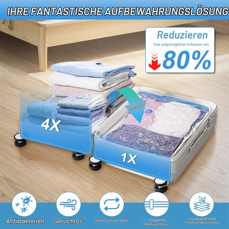Vakuumbeutel für Kleidung mit Elektrischer Pumpe, 16 Stück (4 Jumbo,4 Gross,4 Mittel,4 Klein), Platz