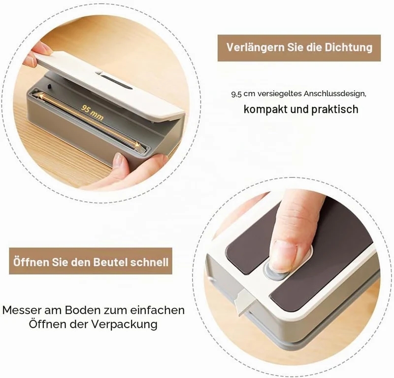 Mini Folienschweissgerät, 2 in 1 USB Beutelverschliesser mit Cutter, 6-Gang-Steuerung, Tragbare Vers