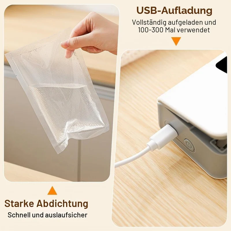 Mini Folienschweissgerät, 2 in 1 USB Beutelverschliesser mit Cutter, 6-Gang-Steuerung, Tragbare Vers