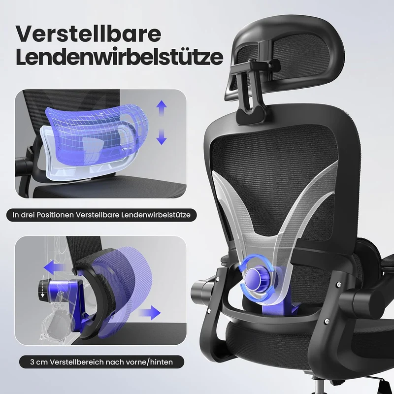 naspaluro Ergonomischer Bürostuhl mit Dynamischer Lordosenstütze, Schreibtischstuhl mit 3D-Kopfstütz