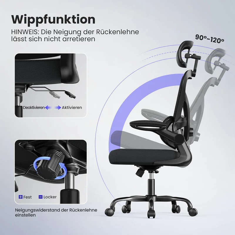 naspaluro Ergonomischer Bürostuhl mit Dynamischer Lordosenstütze, Schreibtischstuhl mit 3D-Kopfstütz