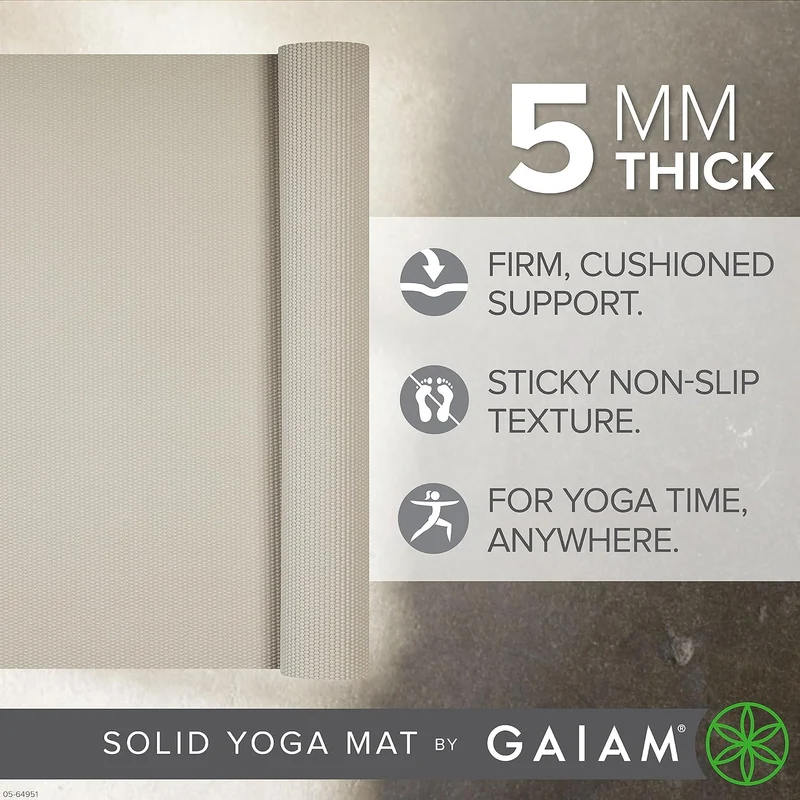 Gaiam Yogamatte, 5 mm dick, rutschfest, für alle Arten von Yoga, Pilates und Bodentraining (172,7 x