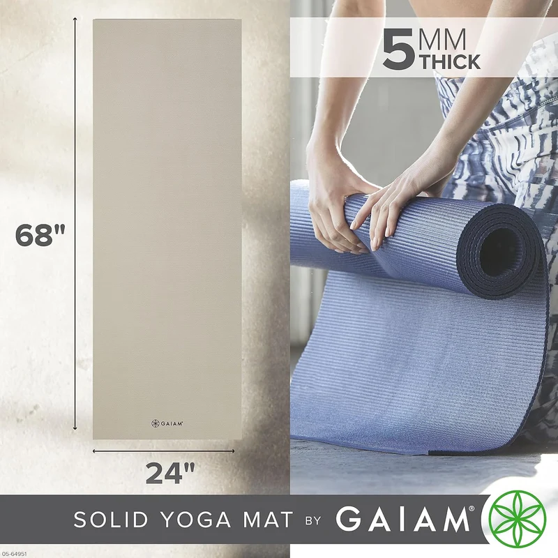 Gaiam Yogamatte, 5 mm dick, rutschfest, für alle Arten von Yoga, Pilates und Bodentraining (172,7 x