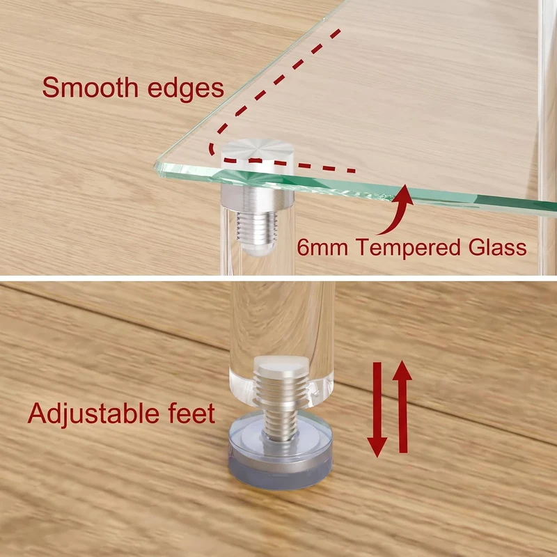 Moderner Beistelltisch Glas Eckig Transparenter Tisch mit 3 Ablagen Nachttisch Glastisch Side Table