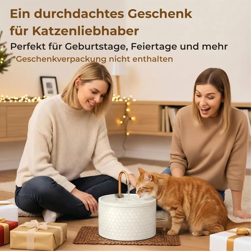 MISFANS Katzenbrunnen Keramik, 2.1L Trinkbrunnen für Katze, Leiser Wasserspender für Haustiere, Katz