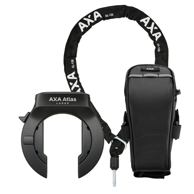 AXA Atlas Large Retractable + ULC 130 Einsteckkette + Satteltasche – Rahmenschloss Set – Sicherheits