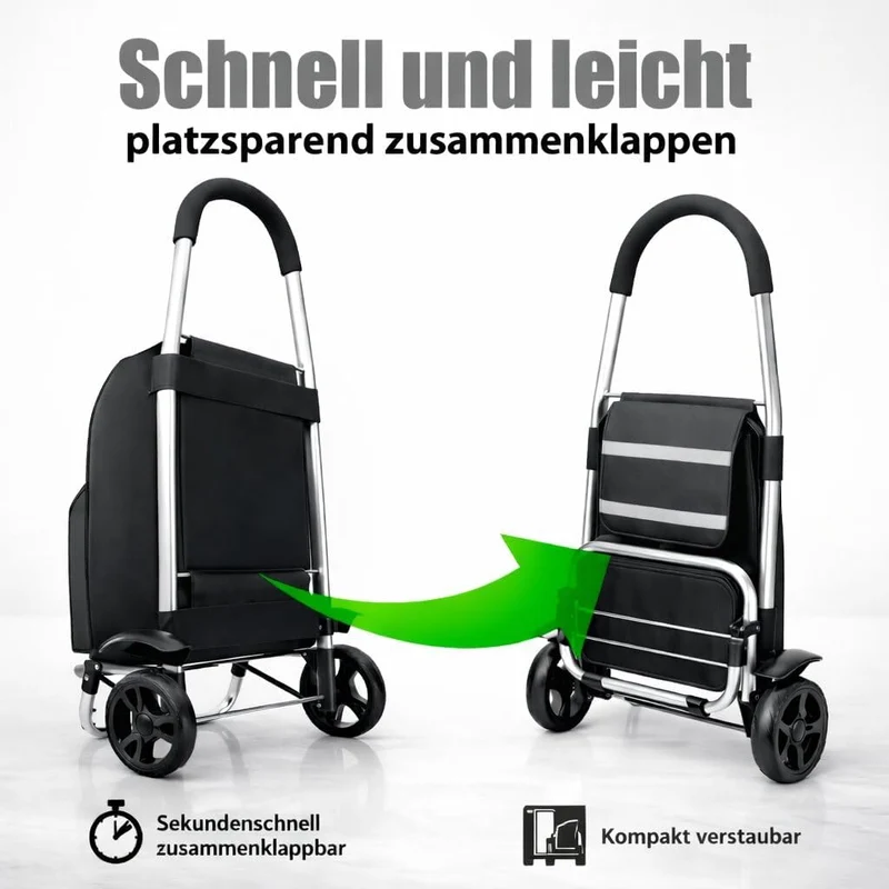 Einkaufstrolley klappbar 56L mit separatem Kühlfach 5L - Einkaufsroller mit Abnehmbarer regenfester