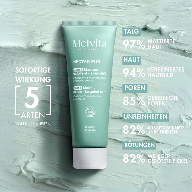 Melvita - 3-in-1 Peeling-Maske - Nectar Pur - Mischhaut bis fettige Haut - "Tonerde-ähnliche" Textur
