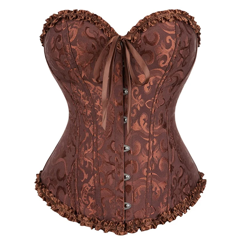 Damen Korsett Bauchweg Vollbrust Corsage Top Gothic Burlesque Schnüren Bustier Braun L, Braun L