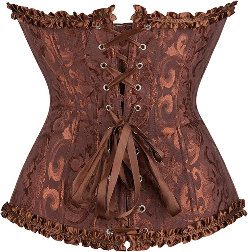 Damen Korsett Bauchweg Vollbrust Corsage Top Gothic Burlesque Schnüren Bustier Braun L, Braun L