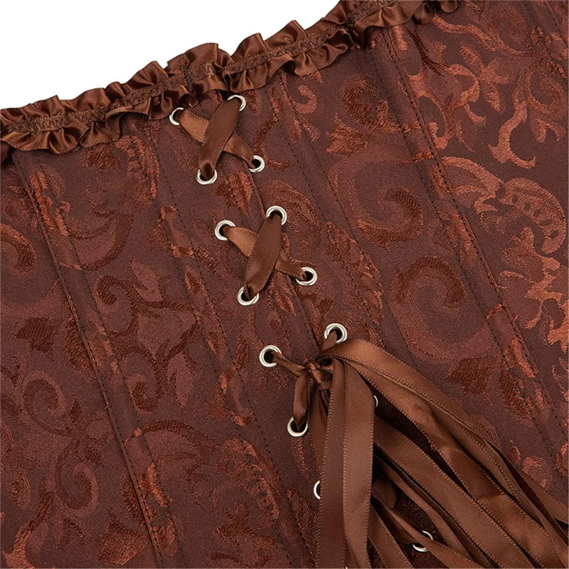 Damen Korsett Bauchweg Vollbrust Corsage Top Gothic Burlesque Schnüren Bustier Braun L, Braun L