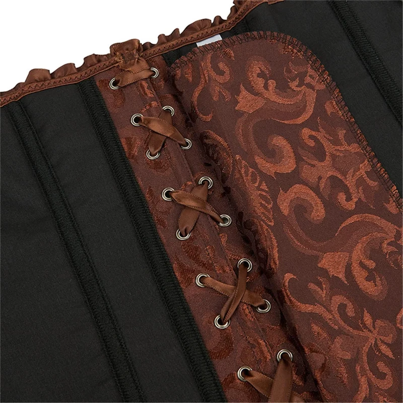 Damen Korsett Bauchweg Vollbrust Corsage Top Gothic Burlesque Schnüren Bustier Braun L, Braun L