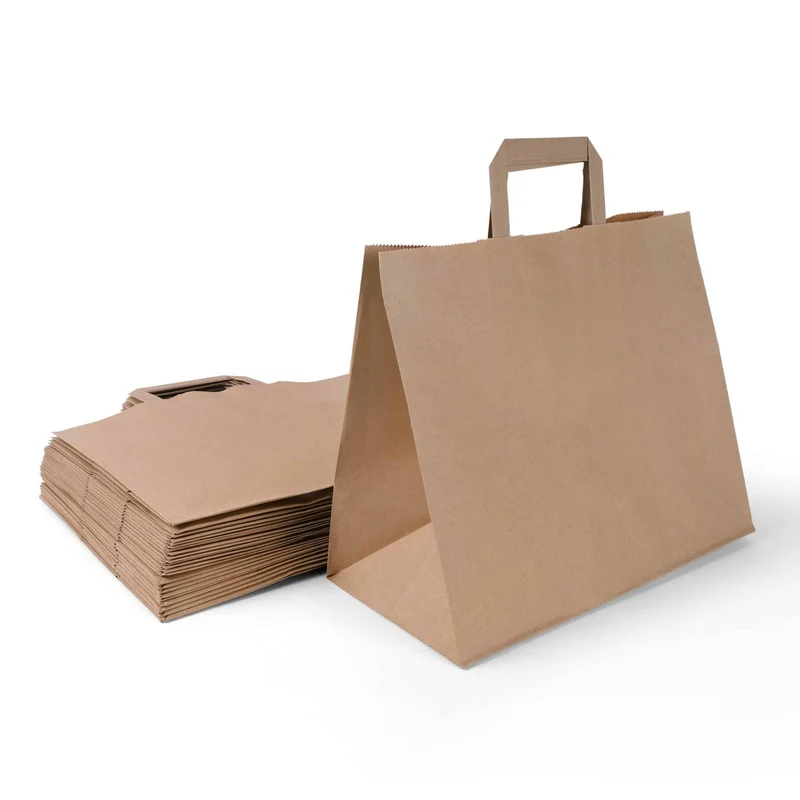 Inoverse 250 Stück Papiertragetaschen, Geschenktüten, 26+17x25 cm Papiertüten mit Henkel, Braun Kraf
