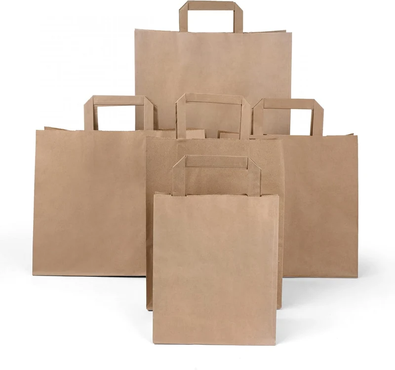 Inoverse 250 Stück Papiertragetaschen, Geschenktüten, 26+17x25 cm Papiertüten mit Henkel, Braun Kraf