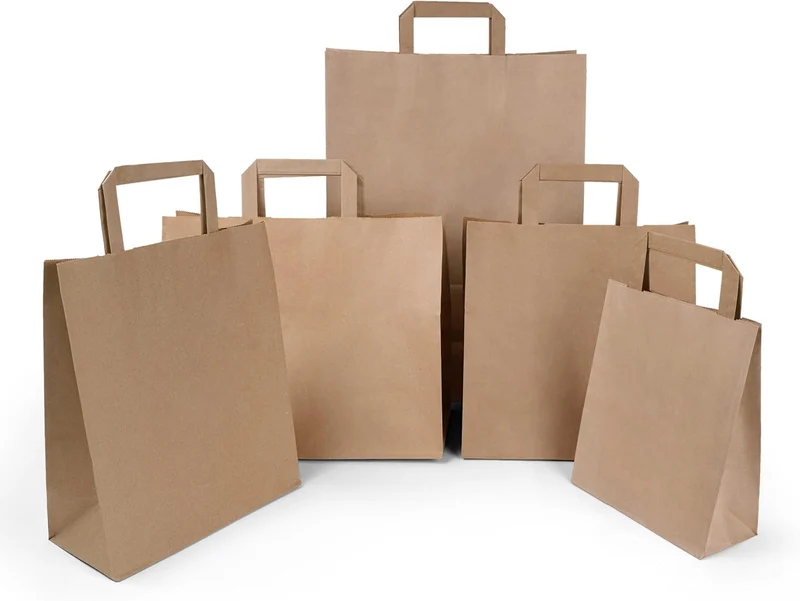Inoverse 250 Stück Papiertragetaschen, Geschenktüten, 26+17x25 cm Papiertüten mit Henkel, Braun Kraf