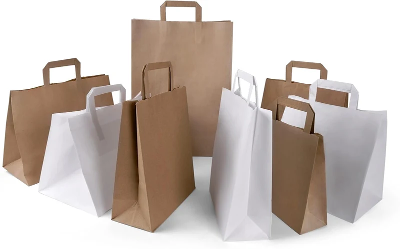 Inoverse 250 Stück Papiertragetaschen, Geschenktüten, 26+17x25 cm Papiertüten mit Henkel, Braun Kraf