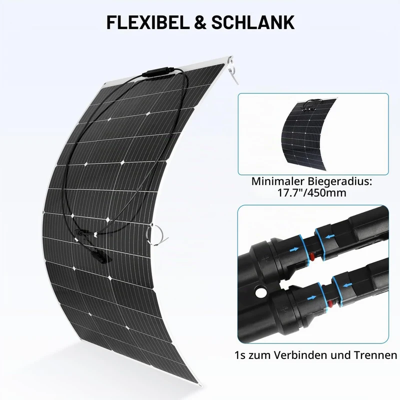 【240W 12V Flexibel Solarpanel Kit】DERUXI 2x120W Flexibles Solarmodule+30A Laderegler+Y Solarstecker+