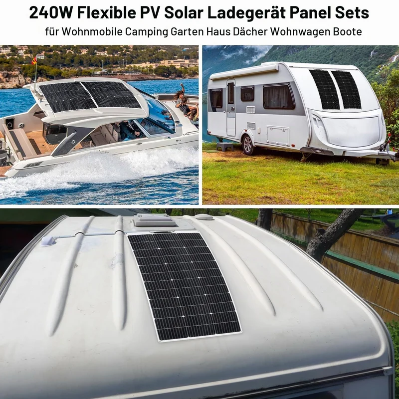【240W 12V Flexibel Solarpanel Kit】DERUXI 2x120W Flexibles Solarmodule+30A Laderegler+Y Solarstecker+