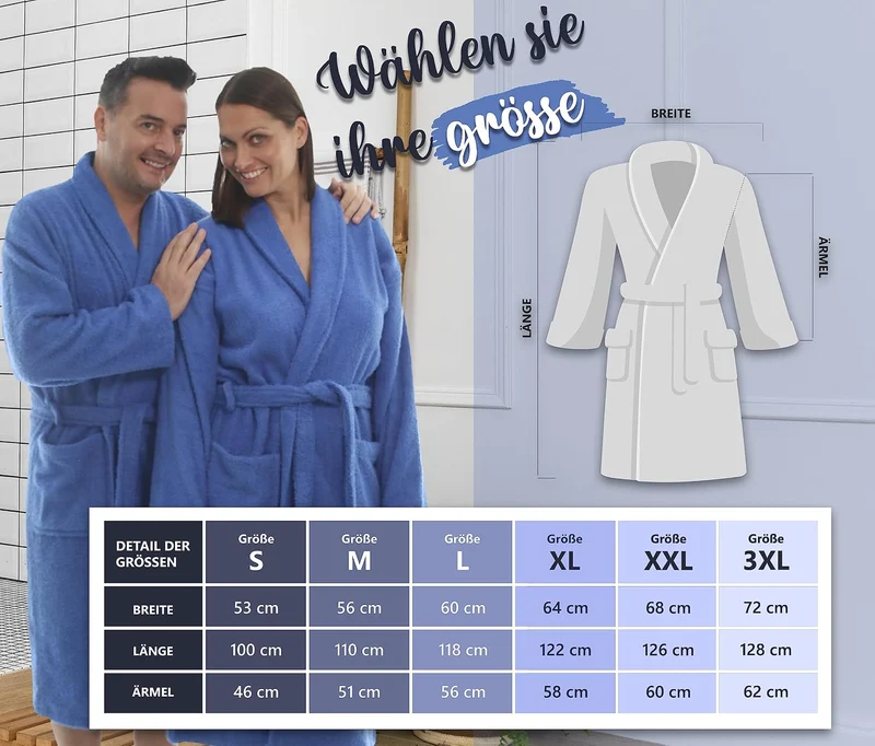 LEBENGOOD Bademantel für Damen, Herren, Unisex, Frottee 100% Baumwolle 400 gr, Flauschig, Kuschelig,