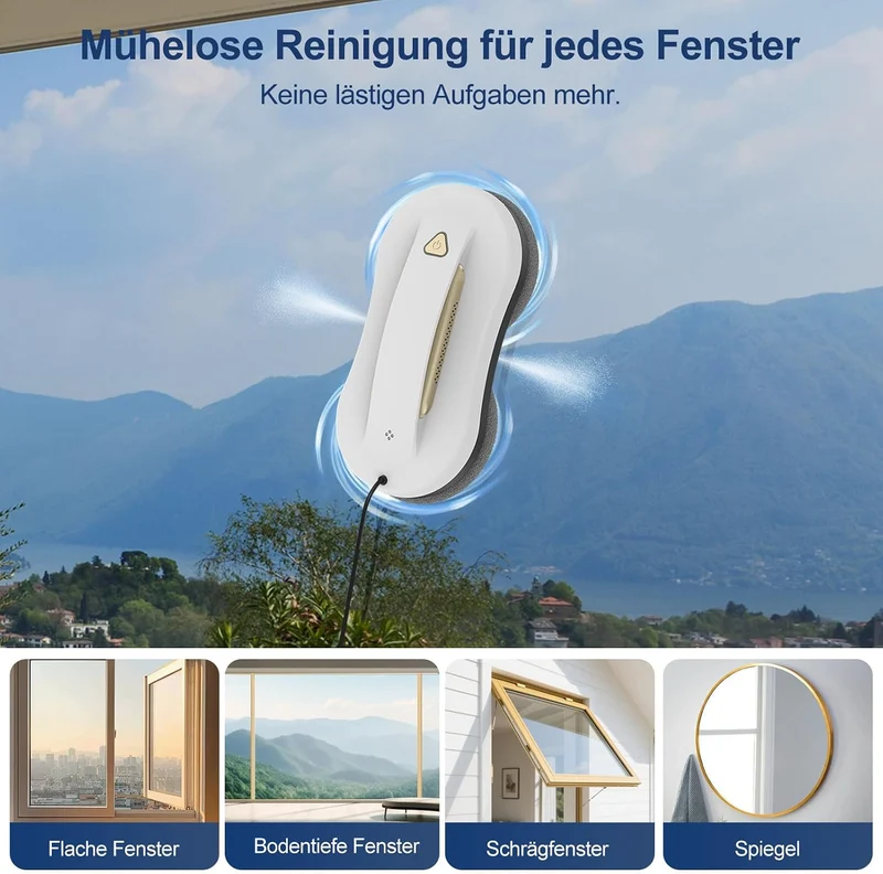 Fensterputzroboter mit KI-Navigation, Sprühfunktion und App-Steuerung Metallic Weiss Hellgold, Metal