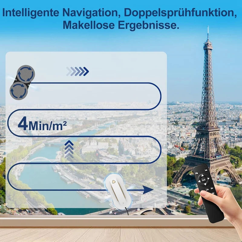 Fensterputzroboter mit KI-Navigation, Sprühfunktion und App-Steuerung Metallic Weiss Hellgold, Metal