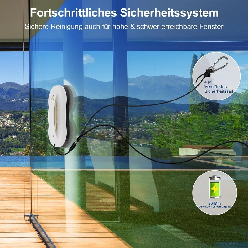 Fensterputzroboter mit KI-Navigation, Sprühfunktion und App-Steuerung Metallic Weiss Hellgold, Metal