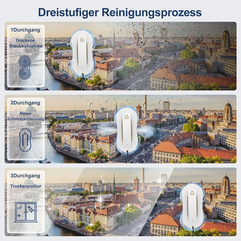 Fensterputzroboter mit KI-Navigation, Sprühfunktion und App-Steuerung Metallic Weiss Hellgold, Metal