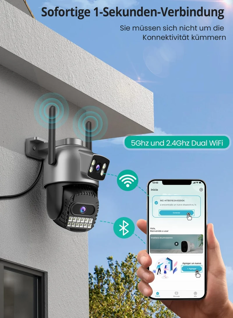 ANBIUX 3-in-1 überwachungskamera aussen WLAN - 2.4/5GHz WiFi Kamera Outdoor mit 360° Sicht, Farb-Nac