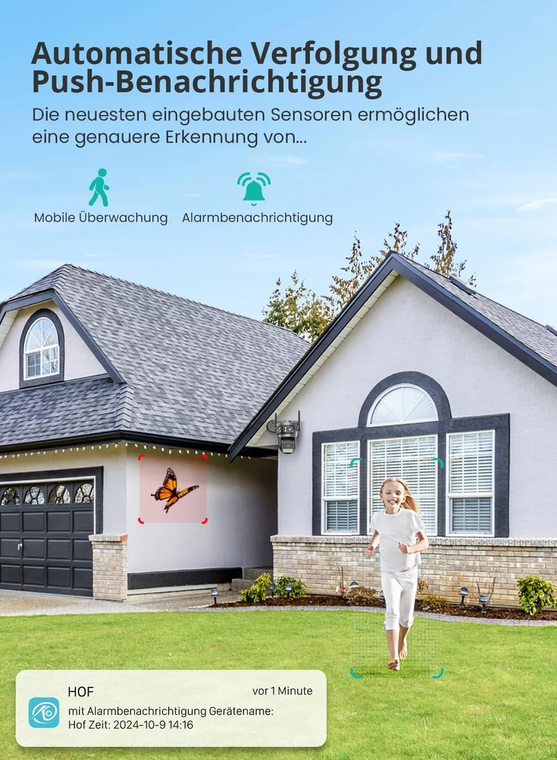 ANBIUX 3-in-1 überwachungskamera aussen WLAN - 2.4/5GHz WiFi Kamera Outdoor mit 360° Sicht, Farb-Nac