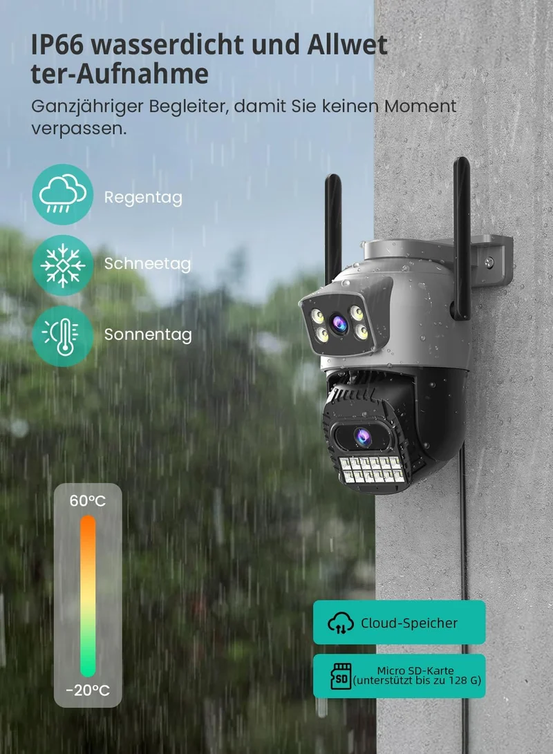 ANBIUX 3-in-1 überwachungskamera aussen WLAN - 2.4/5GHz WiFi Kamera Outdoor mit 360° Sicht, Farb-Nac