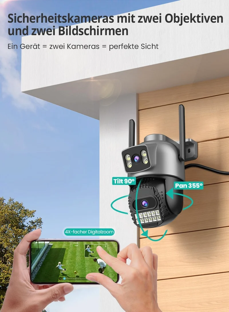 ANBIUX 3-in-1 überwachungskamera aussen WLAN - 2.4/5GHz WiFi Kamera Outdoor mit 360° Sicht, Farb-Nac