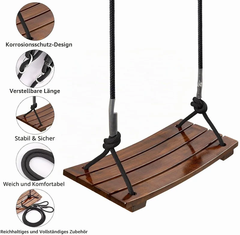 PELLOR Holz Schaukel, Holz Holzschaukelsitz, Antikorrosive Schaukel für Erwachsene Kinder, Garten Sc